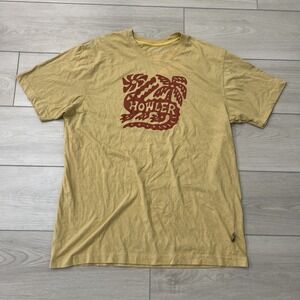 Howler Bros Shirt Men Yellow Alligator Tropical Short Sleeve Outdoors Tee Size L